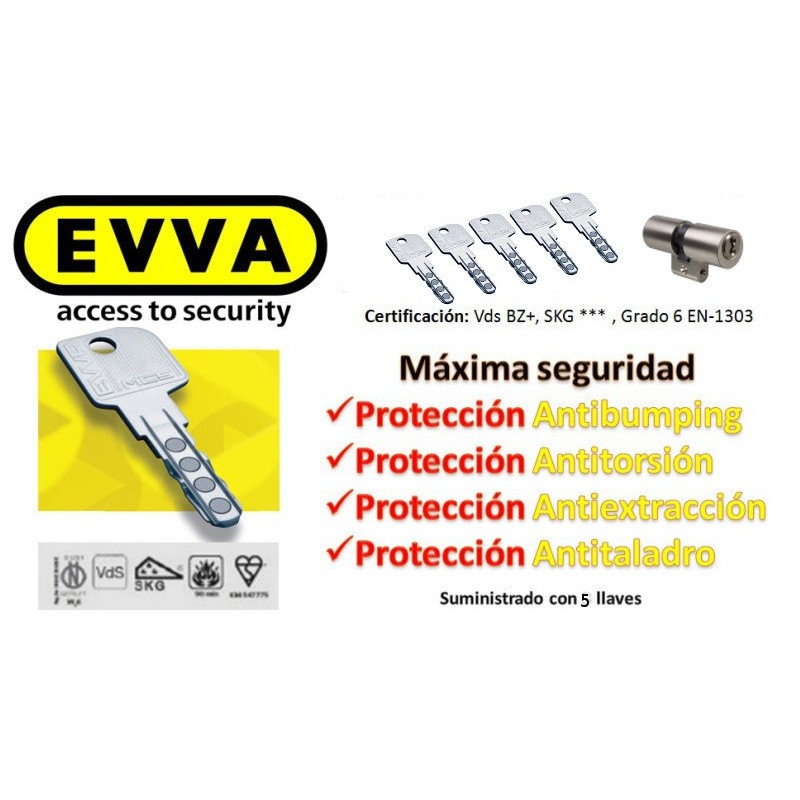 Bombín EVVA MCS Alta Seguridad Magnético 5 Llaves (Perfil Suizo para Ezcurra SEA 23) - Sin Pomo Bombín EVVA MCS Alta Seguridad Magnético 5 Llaves (Perfil Suizo para Ezcurra SEA 23) - Sin Pomo